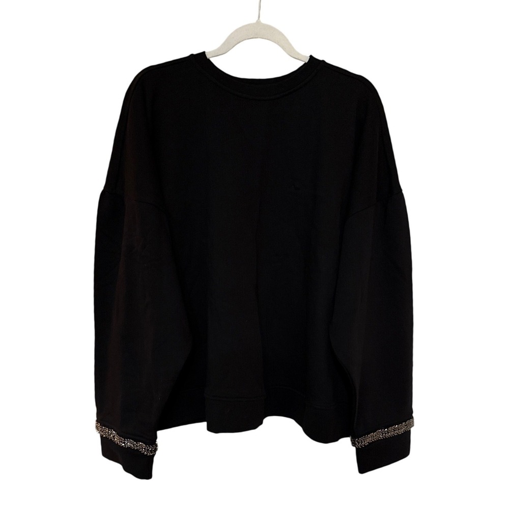 Maeve Womens Embellished Sweatshirt Beaded Cuffs 3X‎ Black Pullover Boxy  Cotton